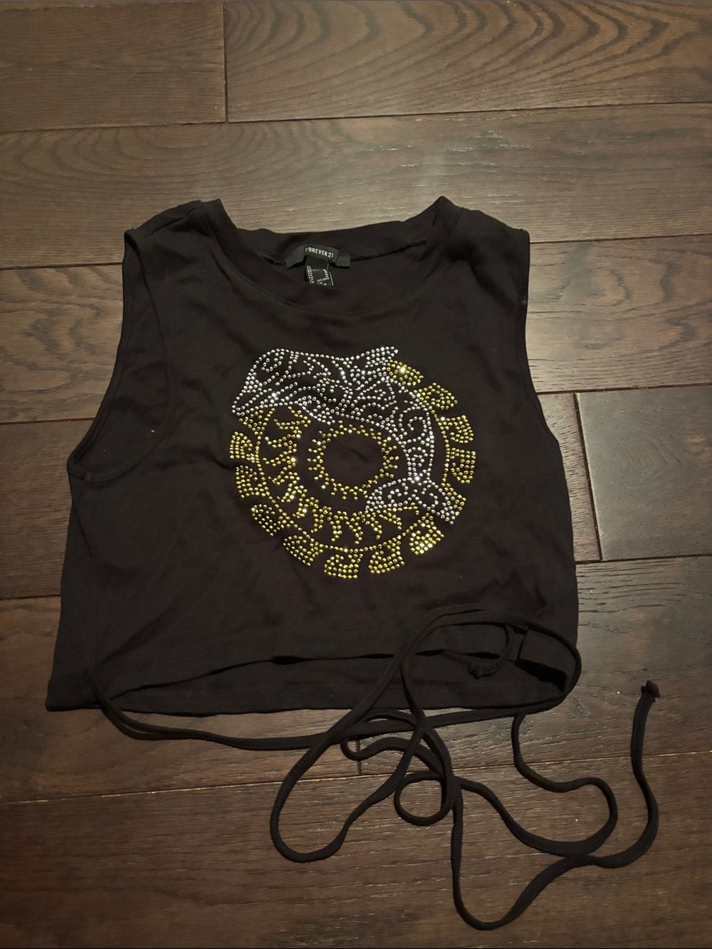 Forever 21 Black Cropped Tank with Gold & Silver Stud Design